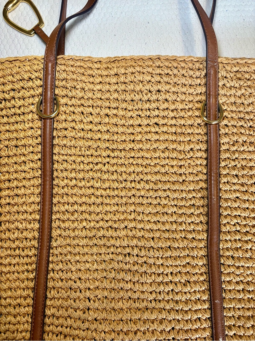 Ralph Lauren Tan Straw Tote with Brown Leather Trim - Picture 7 of 7